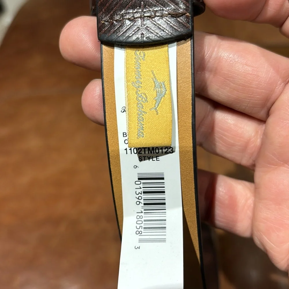 NWT Tommy Bahama Brown Leather Belt with Silver Buckle